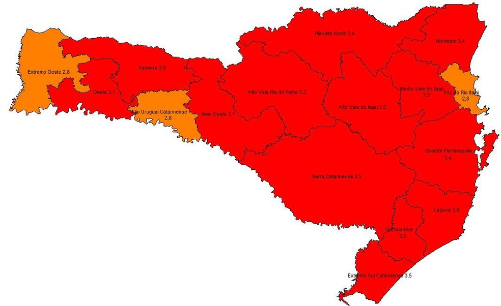 SC tem 13 das 16 regiões em risco gravíssimo para coronavírus