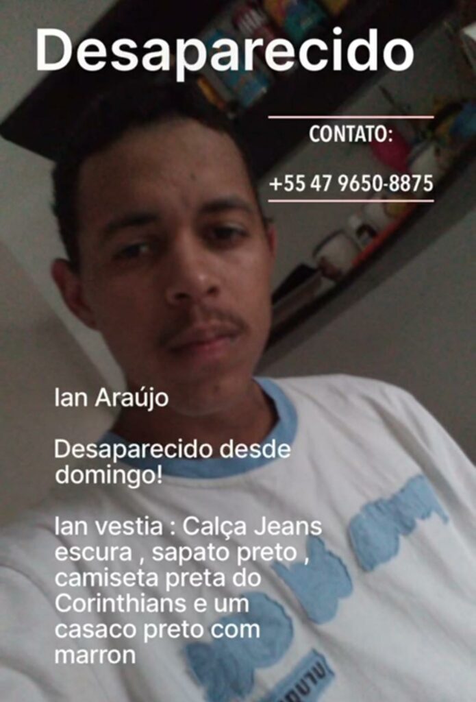 Jovem desaparecido em Balneário Camboriú