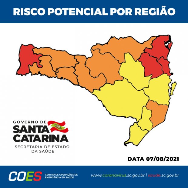 Matriz de risco aponta cinco regiões com Risco Alto para Covid-19