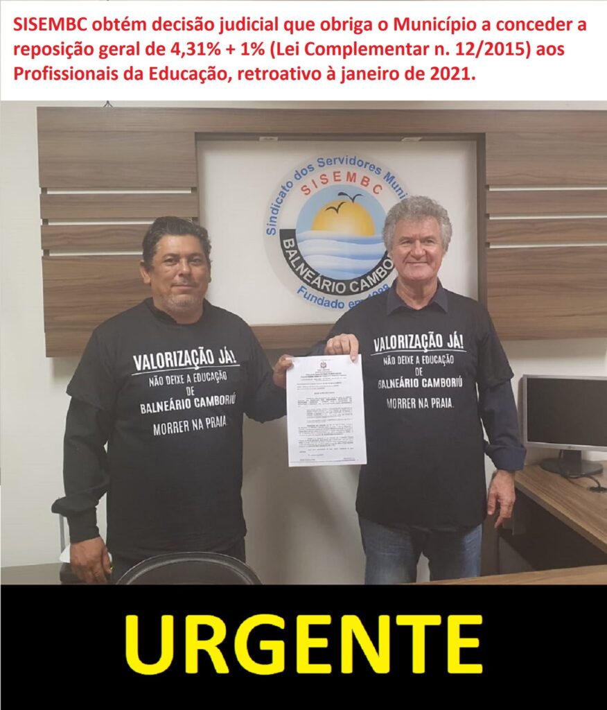 Decisão judicial obriga o município a conceder a reposição  de 4,31%  e mais + 1% aos profissionais da Educação