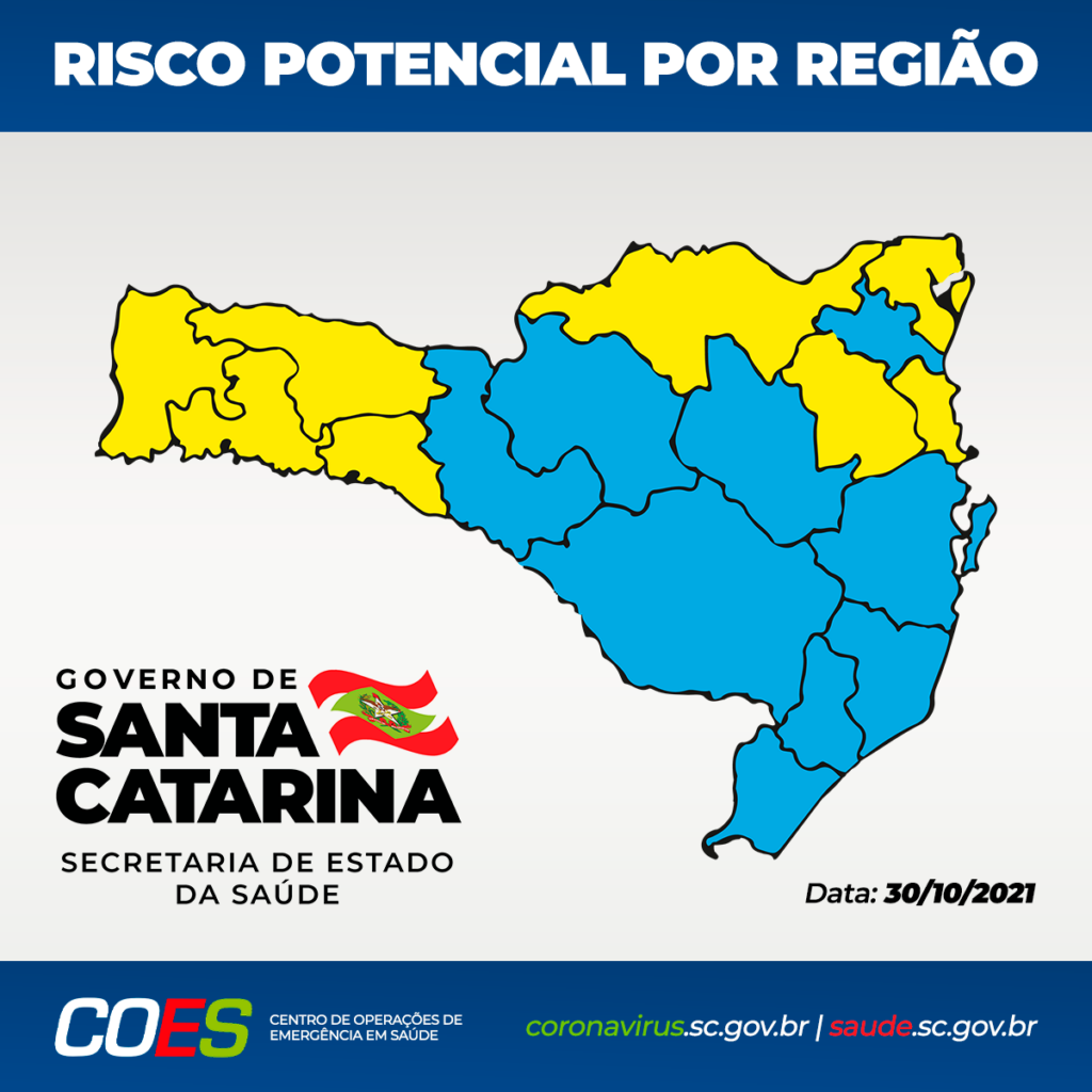 Governo divulga nova Matriz de Risco no Estado.  Atualmente, OITO regiões apotam risco ALTO e NOVE risco MODERADO