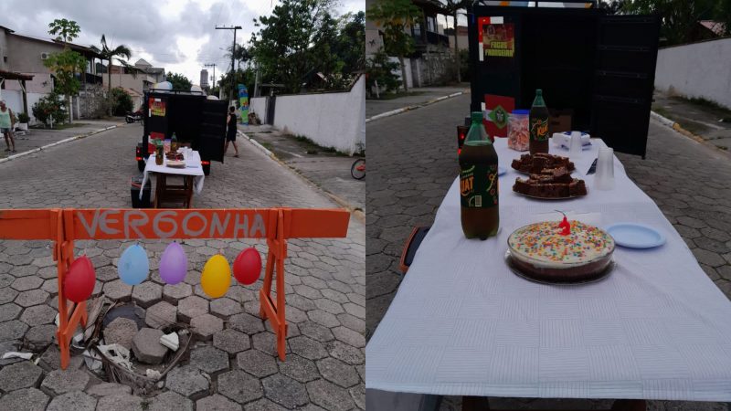 Moradores cantam parabéns para buraco que completou 3 meses em Camboriú