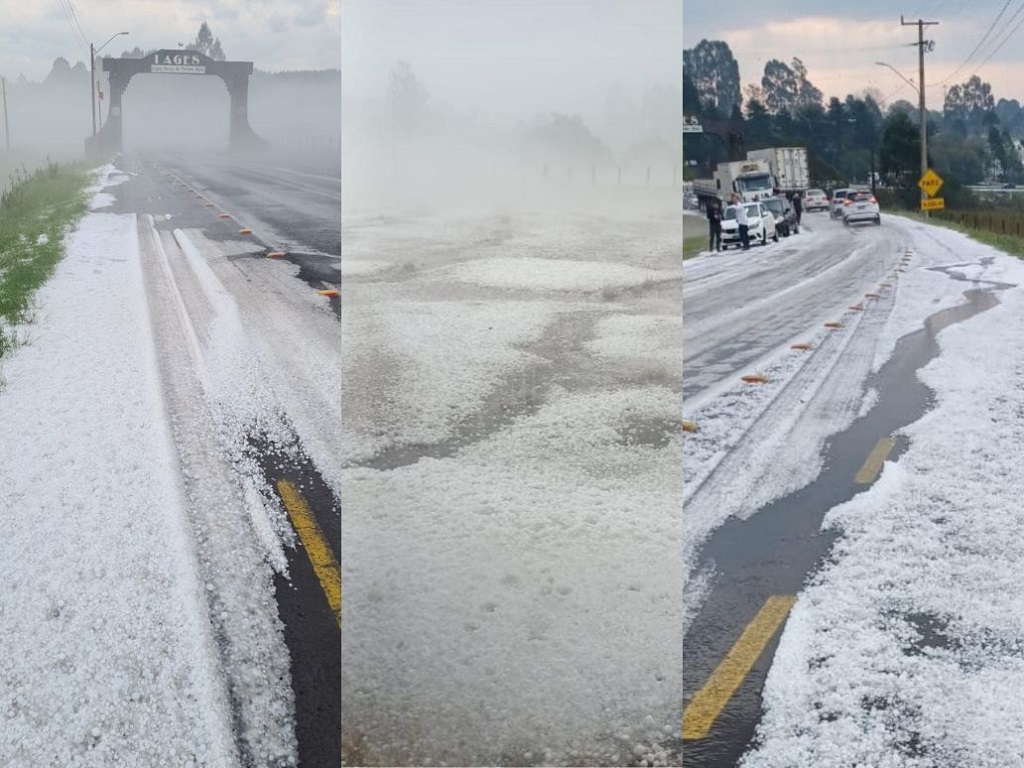 Quatro municípios de SC foram afetados por queda de granizo desta terça-feira